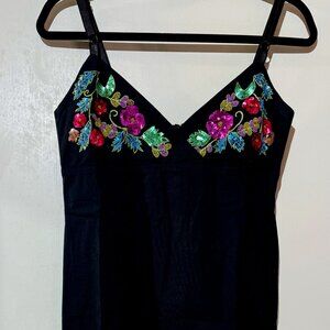 Vintage LBD Strappy Cotton Cynthia Steffe Women's Dress, colorful Sequin Bust